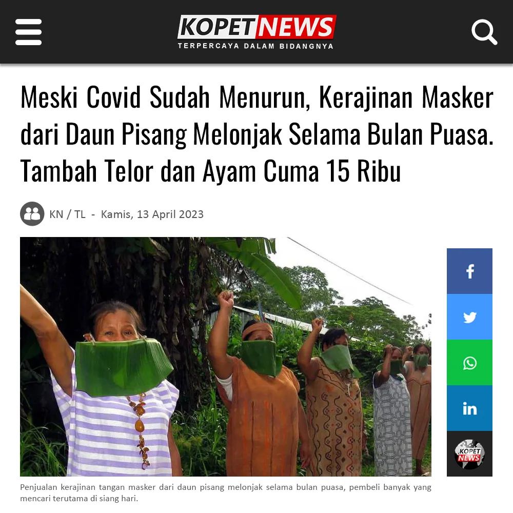 Meski Covid Sudah Menurun, Kerajinan Masker dari Daun Pisang Melonjak
