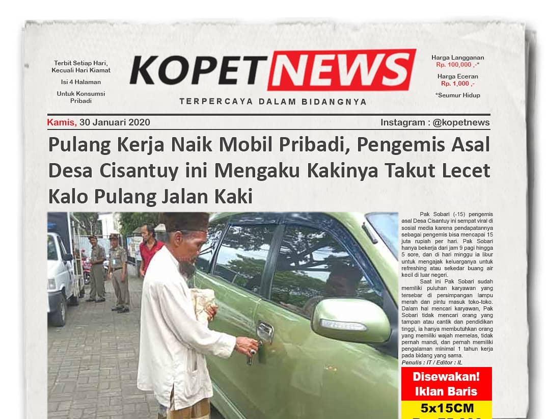 Pulang Kerja Naik Mobil Pribadi, Pengemis Asal Desa Cisantuy