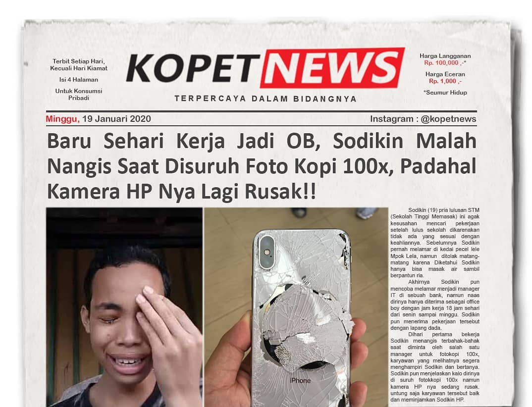 Baru Sehari Kerja Jadi OB, Sodikin Malah Nangis Saat Disuruh Foto Kopi 100x, Padahal Kamera HP Nya Lagi Rusak!!