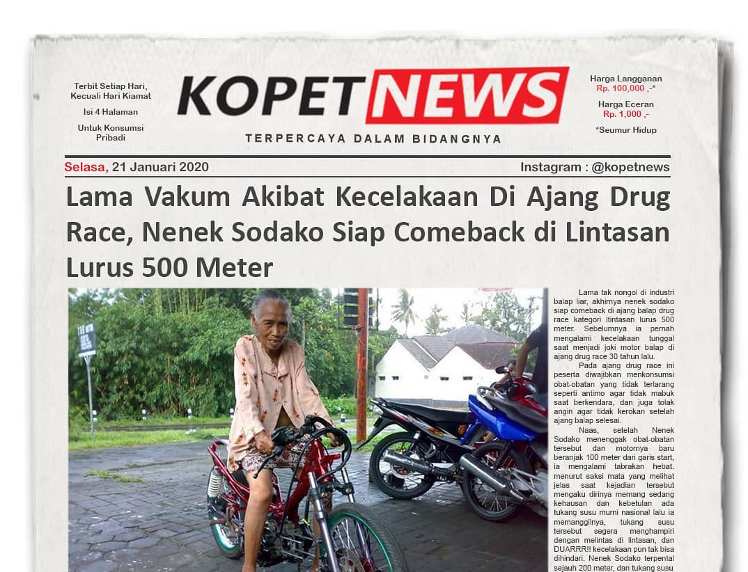 Lama Vakum Akibat Kecelakaan Di Ajang Drug Race, Nenek Sodako Siap Comeback di Lintasan Lurus 500 Meter