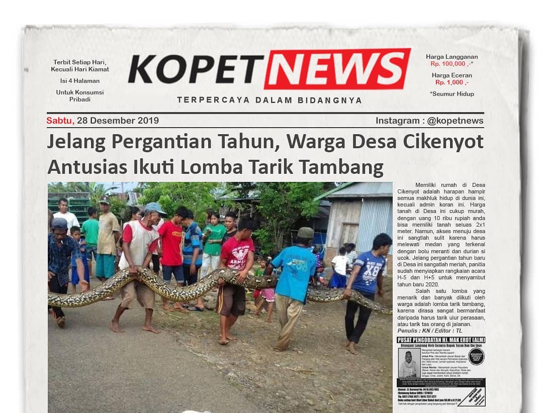 Jelang Pergantian Tahun, Warga Desa Cikenyot Antusias Ikuti Lomba Tarik Tambang