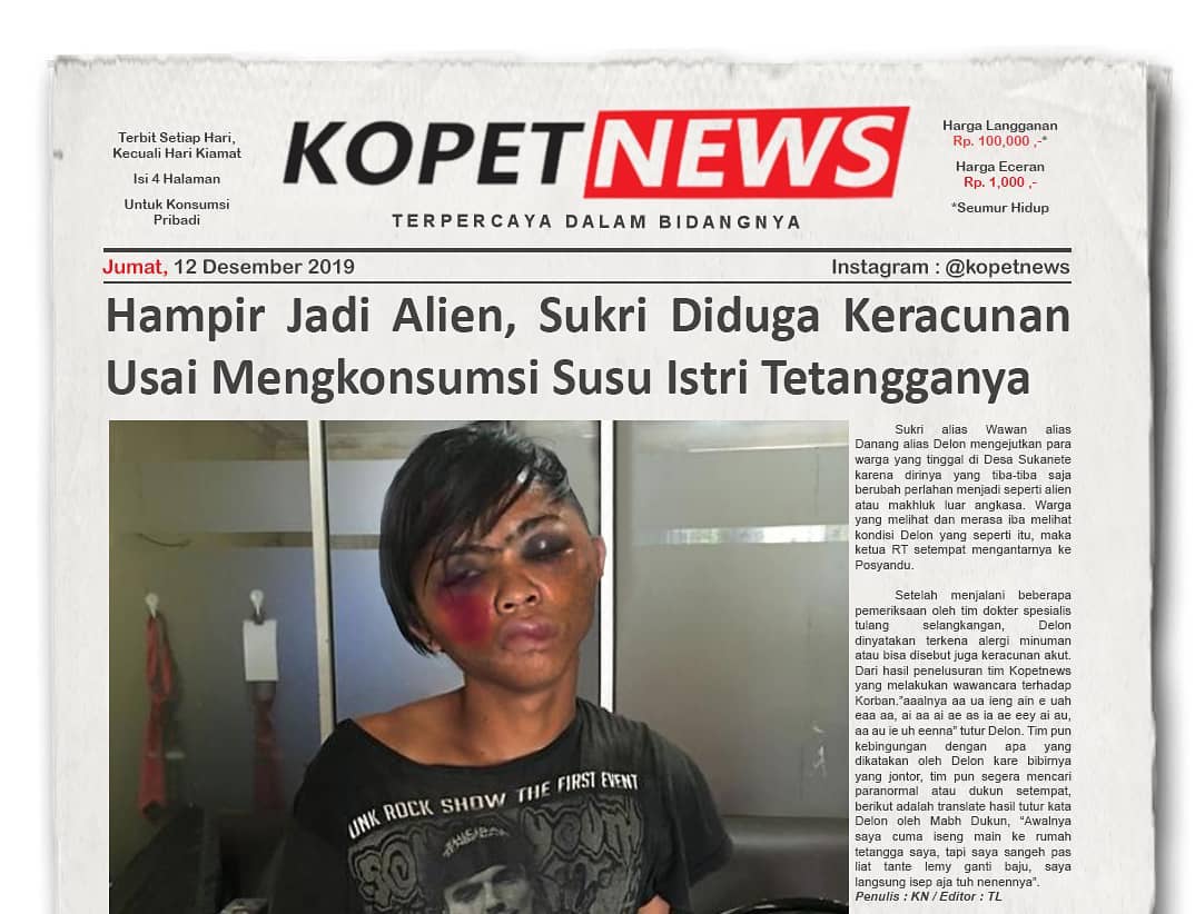 Hampir Jadi Alien, Sukri Diduga Keracunan Usai Mengkonsumsi Susu Istri Tetangganya