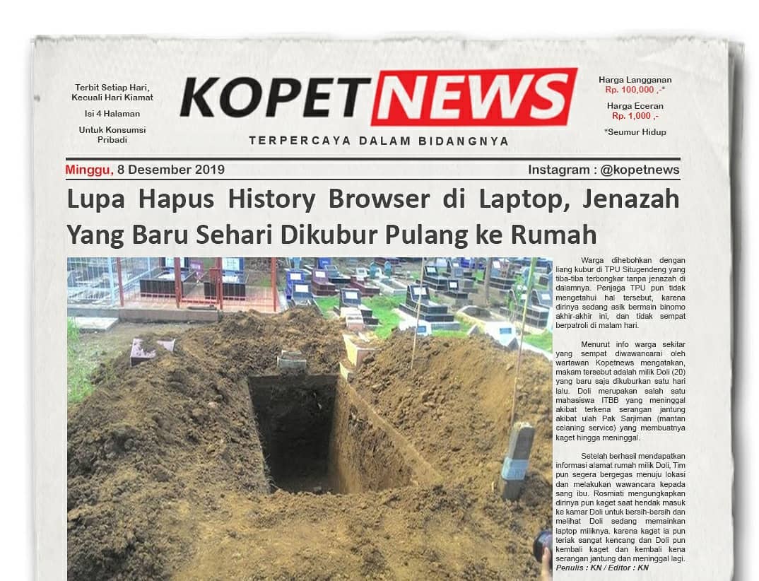 Lupa Hapus History Browser di Laptop, Jenazah Yang Baru Sehari Dikubur Pulang ke Rumah