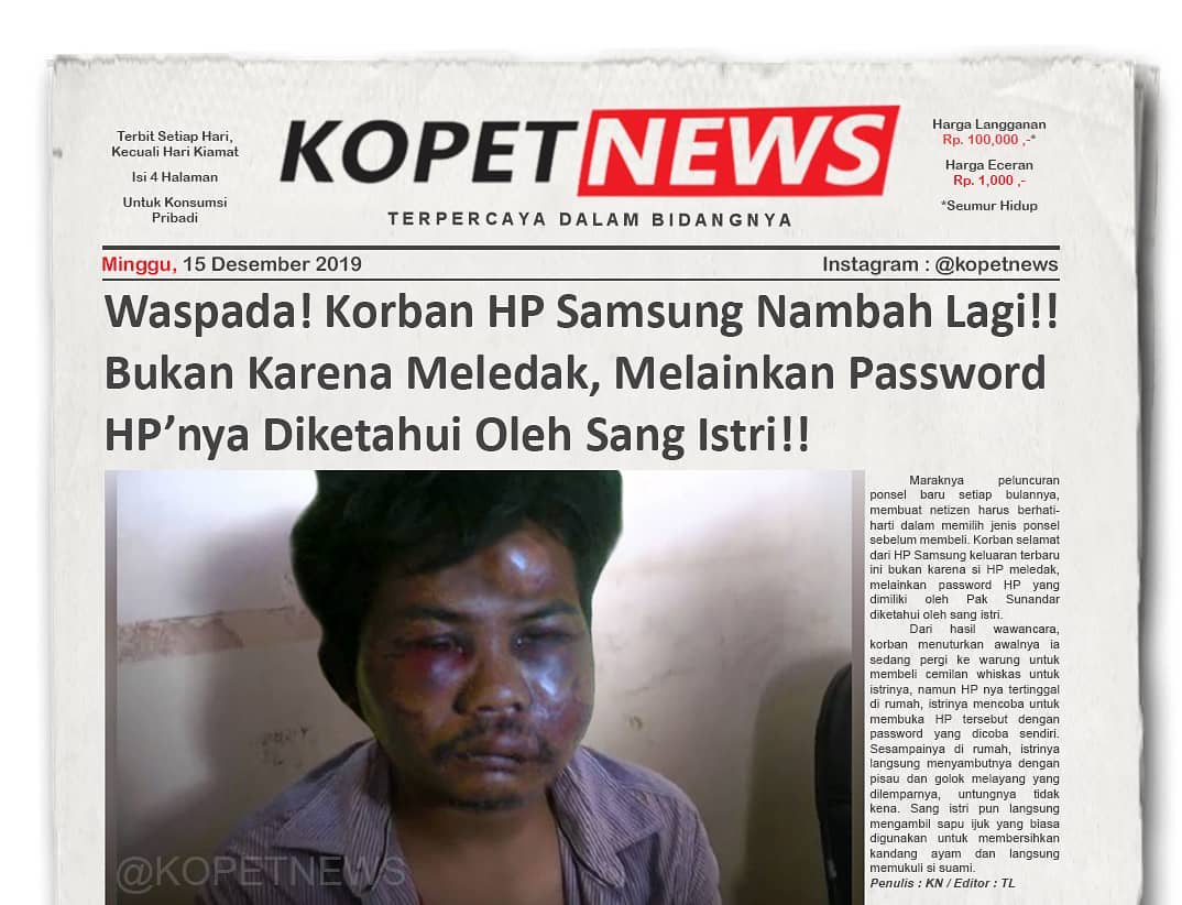 Waspada! Korban HP Samsung Nambah Lagi!! Bukan Karena Meledak, Melainkan Password Hp'nya Diketahui Oleh Sang Istri!!