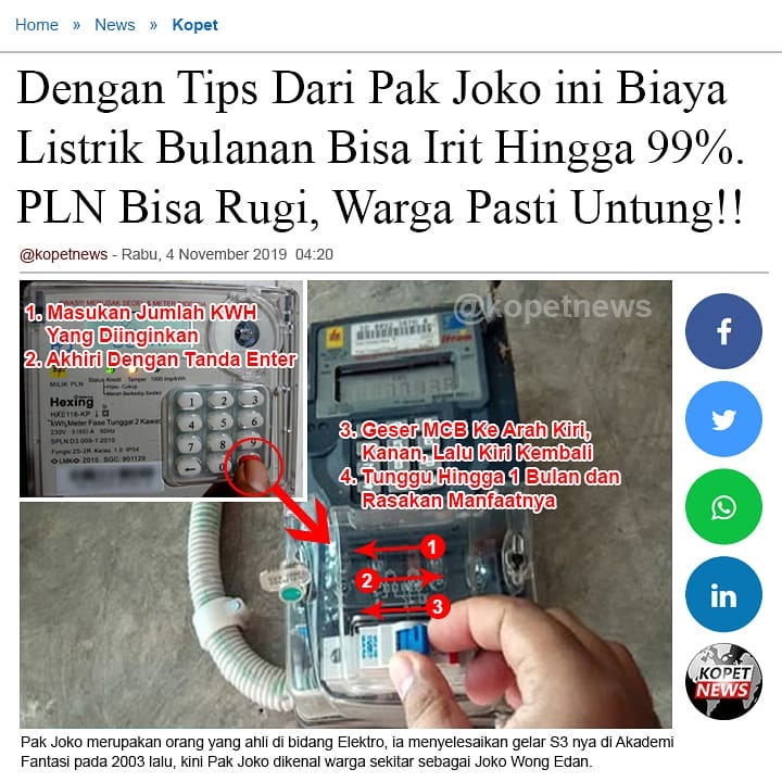 Dengan Tips Dari Pak Joko ini Biaya Listrik Bulanan Bisa Irit Hingga 99% PLN Bisa Rugi, Warga Pasti Untung!!