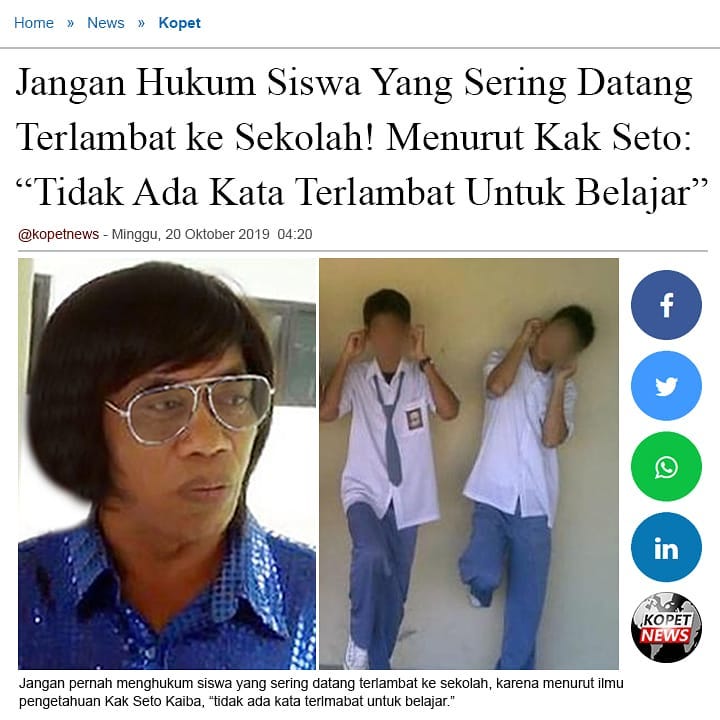 Jangan Hukum Siswa Yang Sering Datang Terlambat ke Sekolah! Menurut Kak Seto: "Tidak Ada Kata Terlambat Untuk Belajar"