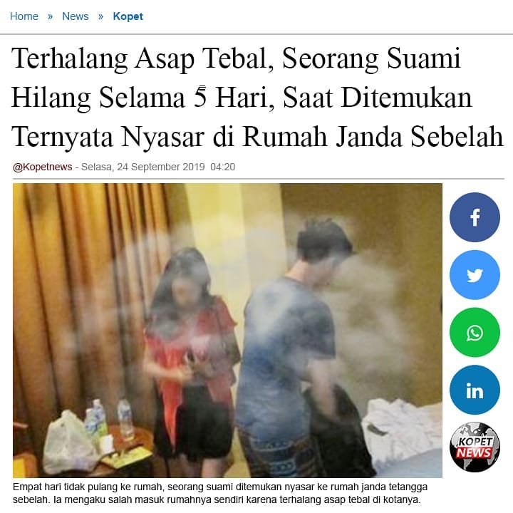 c, Seorang Suami Hilang Selama 5 Hari, Saat Ditemukan Ternyata Nyasar di Rumah Janda Sebelah