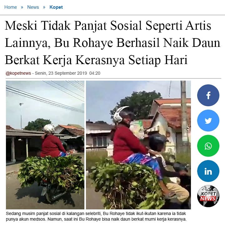 Meski Tidak Panjat Sosial Seperti Artis Lainnya, Bu Rohaye Berhasil Naik Daun Berkat Kerja Kerasnya Setiap Hari