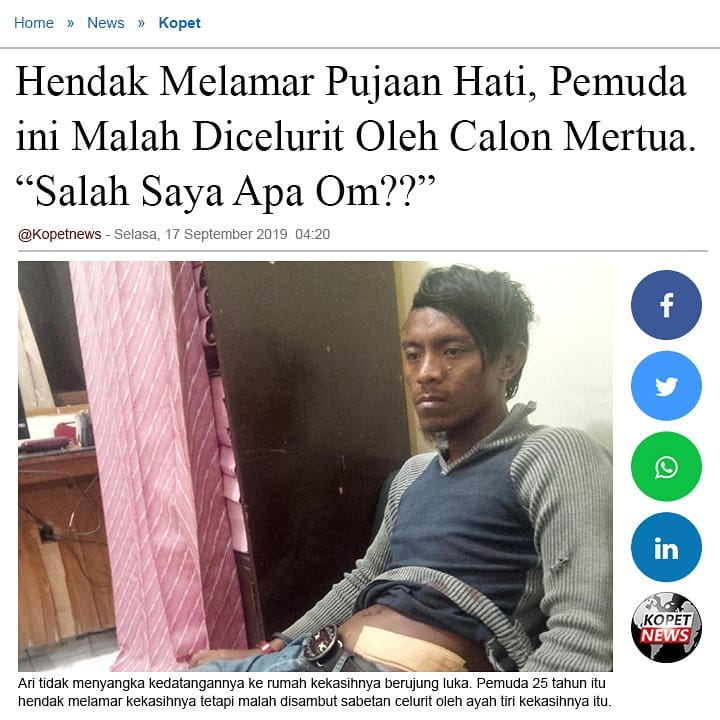 Hendak Melamar Pujaan Hati, Pemuda ini Malah Dicelurit Oleh Calon Mertua. “Salah Saya Apa Om??”