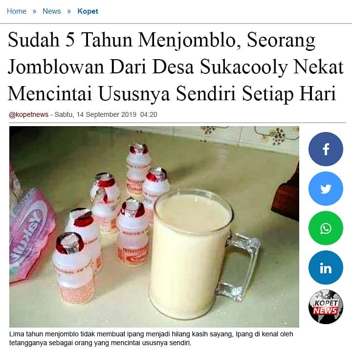 Sudah 5 Tahun Menjomblo, Seorang Jomblowan Dari Desa Sukacooly Nekat Mencintai Ususnya Sendiri Setiap Hari