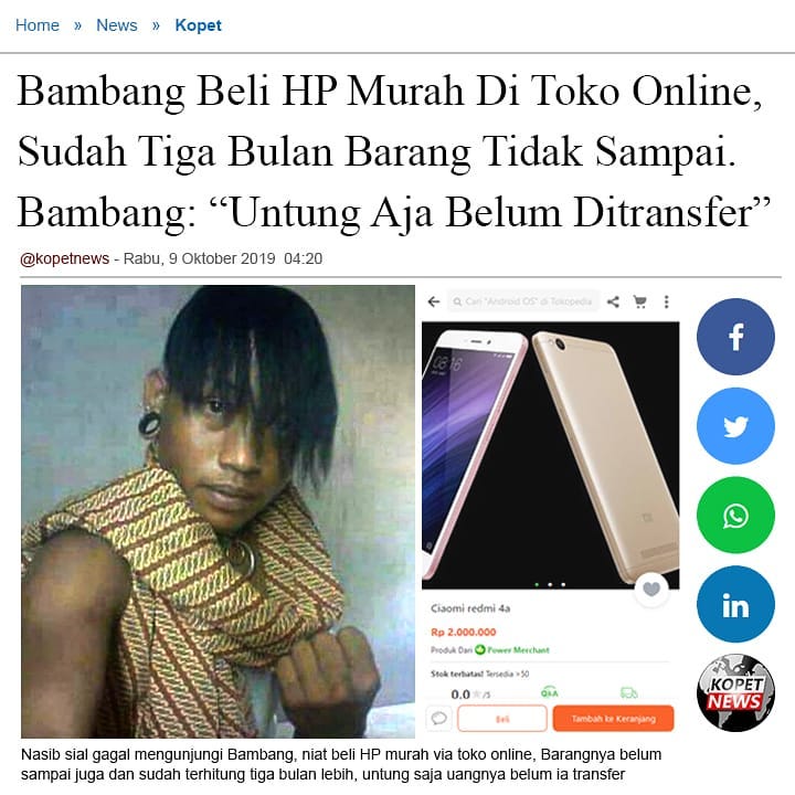 Bambang Beli HP Murah Di Toko Online, Sudah Tiga Bulan Barang Tidak Sampai. Bambang: "Untung Aja Belum Ditransfer"