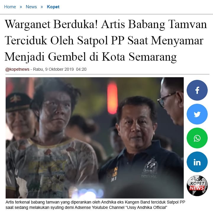 Warganet Berduka! Artis Babang Tamvan Terciduk Oleh Satpol PP Saat Menyamar Gembel di Kota Semarang