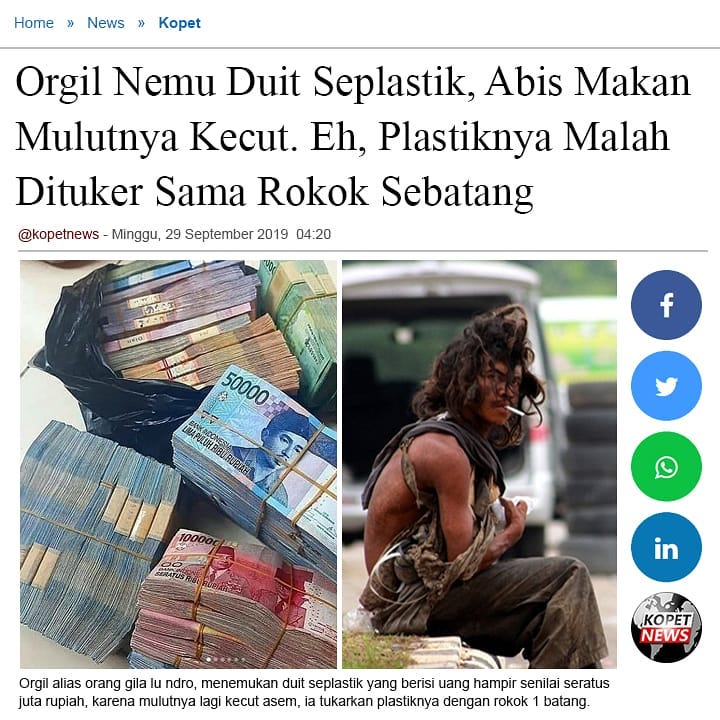 Orgil Nemu Duit Seplastik, Abis Makan Mulutnya Kecut. Eh, Plastiknya Malah Dituker Sama Rokok Sebatang