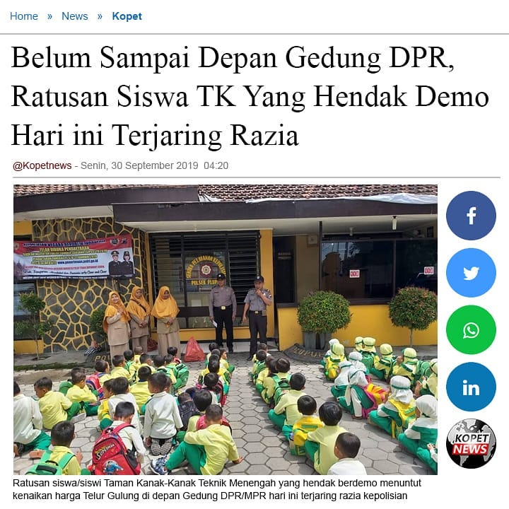 Belum Sampai Depan Gedung DPR, Ratusan Siswa TK Yang Hendak Demo Hari Ini Terjaring Razia