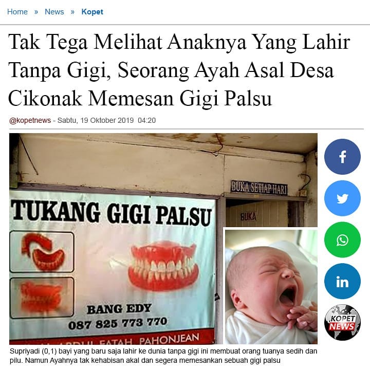 Tak Tega Melihat Anaknya Yang Lahir Tanpa Gigi, Seorang Ayah Asal Desa Cikonak Memesan Gigi Palsu