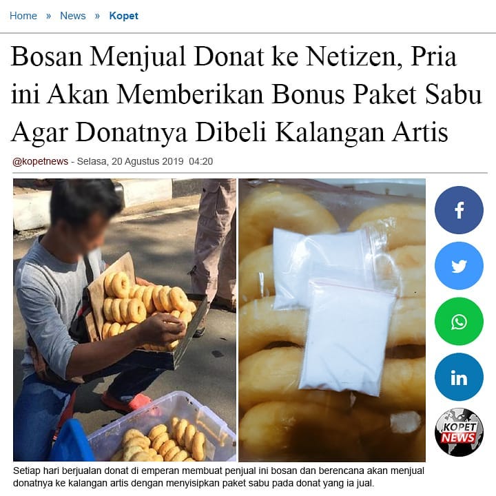 Bosan Menjual Donat Ke Netizen, Pria ini Akan Memberikan Bonus Paket Sabu Agar Donatnya Dibeli Kalangan Artis