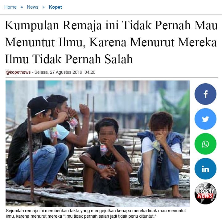 Kumpulan Remaja ini Tidak Pernah Mau Menuntut Ilmu, Karena Menurut Mereka Ilmu Tidak Pernah Salah