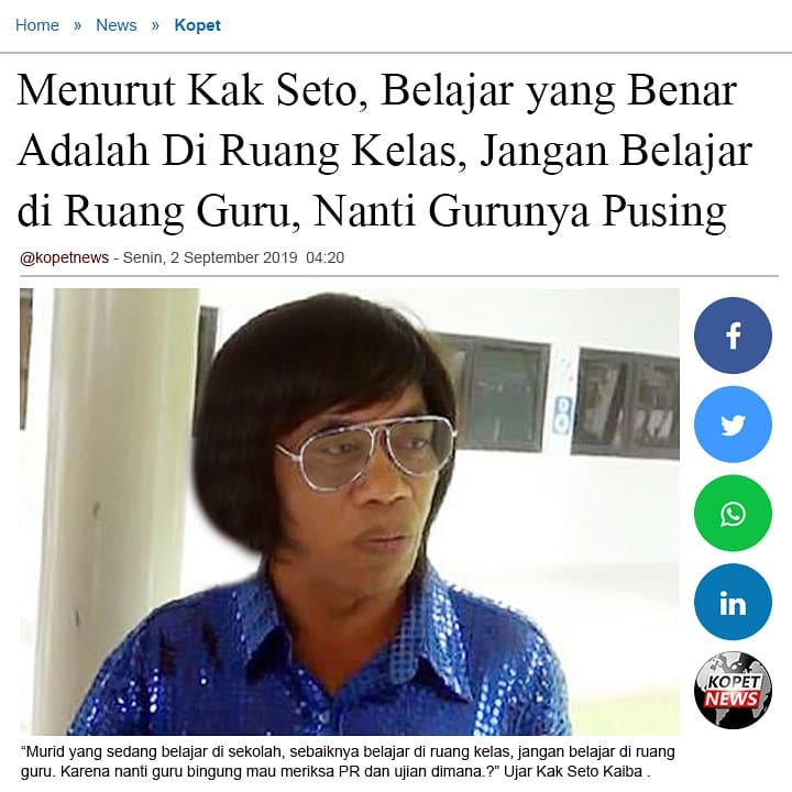 Menurut Kak Seto, Belajar Yang Benar Adalah Di Ruang Kelas, Jangan Belajar di Ruang Gurum Nanti Gurunya Pusing