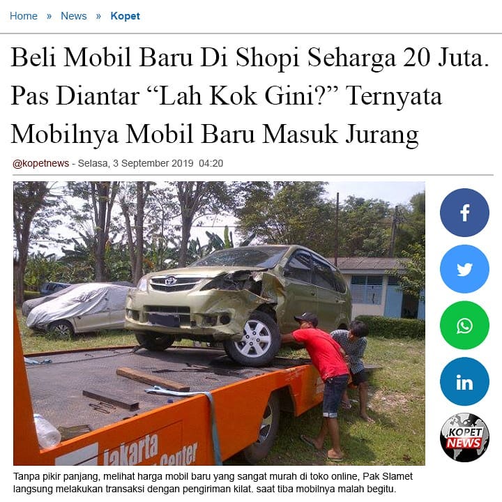 Beli Mobil Baru Di Shopi Seharga 20 Juta. Pas Diantar "Lah Kok Gini?" Ternyata Mobilnya Mobil Baru Masuk Jurang