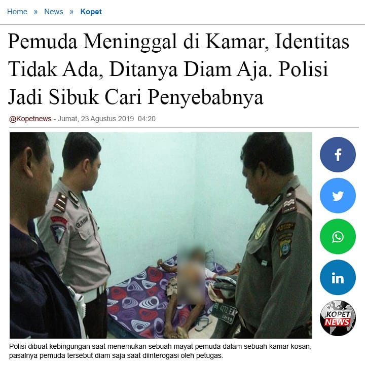 Pemuda Meninggal di Kamar, Identitas Tidak Ada, Ditanya Diam Aja. Polisi Jadi Sibuk Cari Penyebabnya