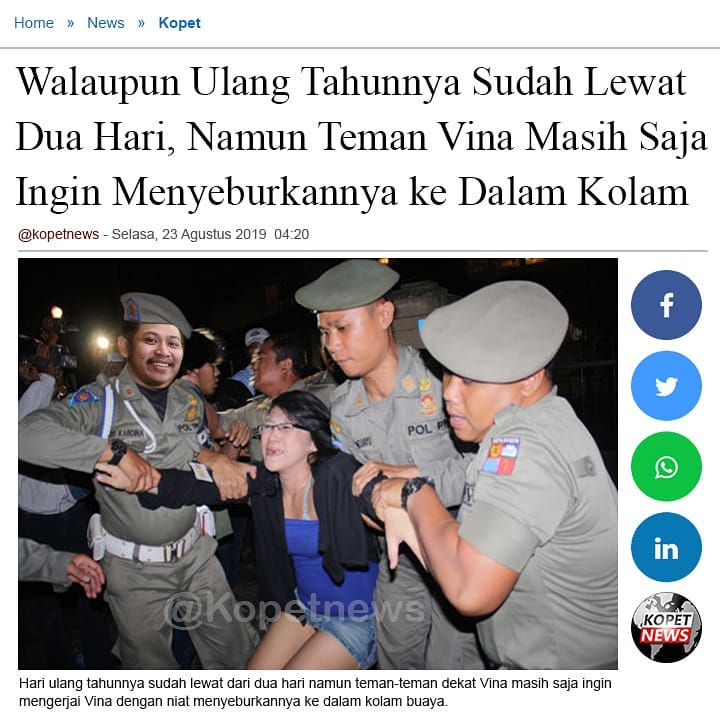 Walaupun Ulang Tahunnya Sudah Lewat Dua Hari, Namun Teman Vina Masih Saja Ingin Menyeburkannya ke Dalam Kolam