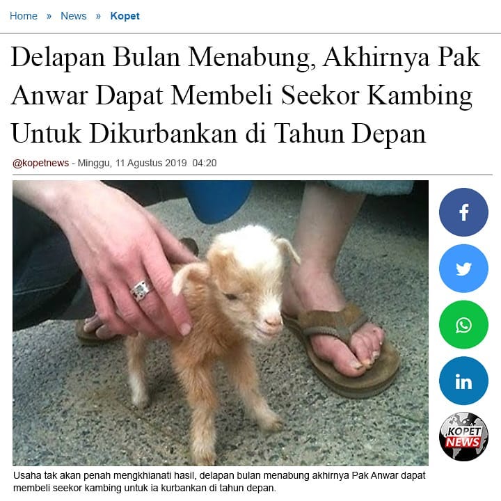 Delapan Bukan Menabung, Akhirnya Pak Anwar Dapat Membeli Seekor Kambing Untuk Dikurbankan di Tahun Depan