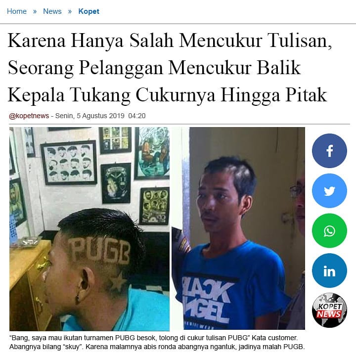 Karena Hanya Salah Mencukur Tulisan, Seorang Pelanggan Mencukur Balik Kepala Tukang Cukurnya Hingga Pitak