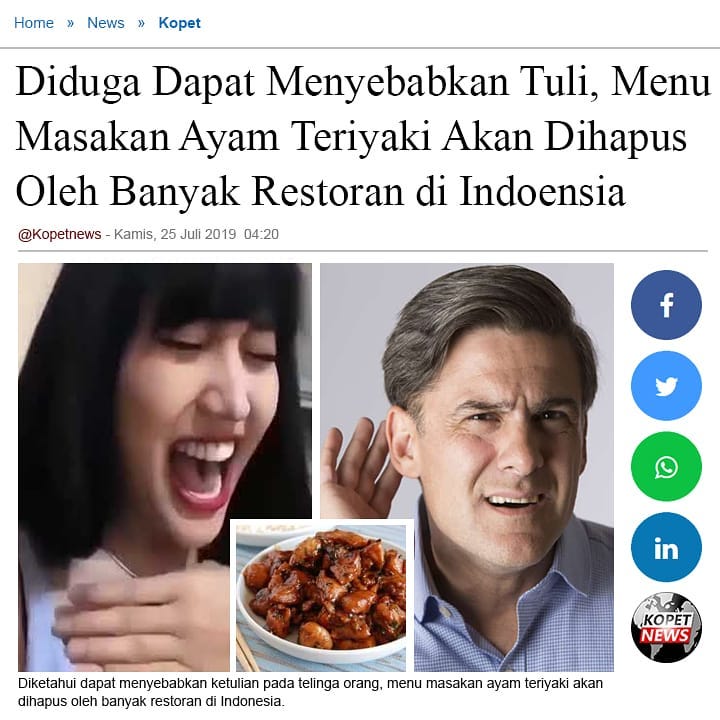 Diduga Dapat Menyebabkan Tuli, Menu Masakan Ayam Teriaki Akan Dihapus Oleh Banyak Restoran di Indonesia