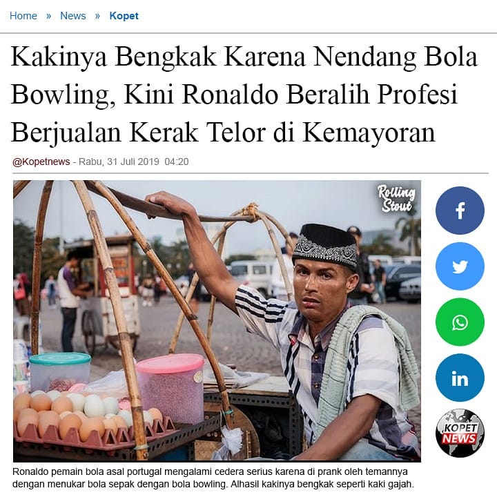 Kakinya Bengkak Karena Nendang Bola Bowling, Kini Ronaldo Beralih Profesi Berjualan Kerak Telor di Kemayoran