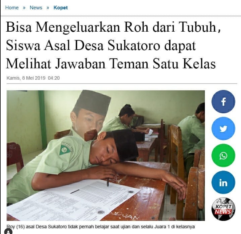 Bisa Mengeluarkan Roh dari Tubuh, Siswa Asal Desa Sukatoro dapat Melihat Jawaban Teman Satu Kelas
